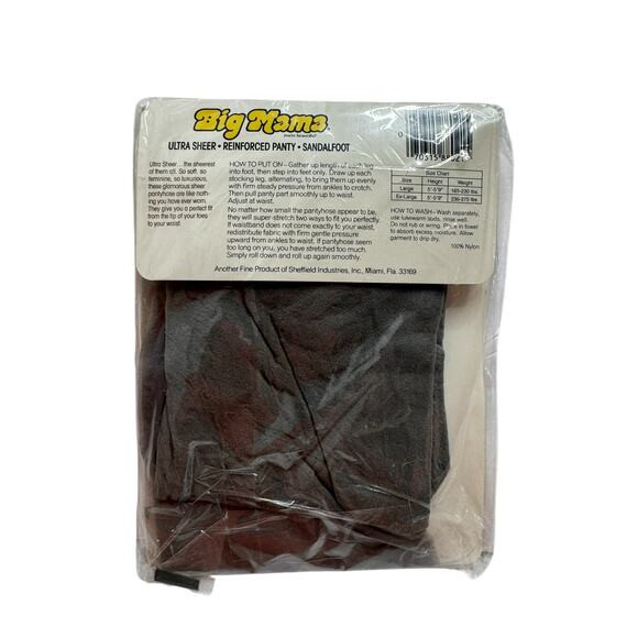 Vintage BIG MAMA *NEW 1970s Ultra Sheer Sandalfoot Pantyhose Textured Large Grey - Picture 2 of 3